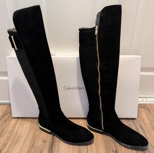 Calvin Klein Black Over the Knee Leather Boots
